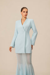 Myra Asymmetric Tailored Blazer & Sheer Mesh Skirt Set