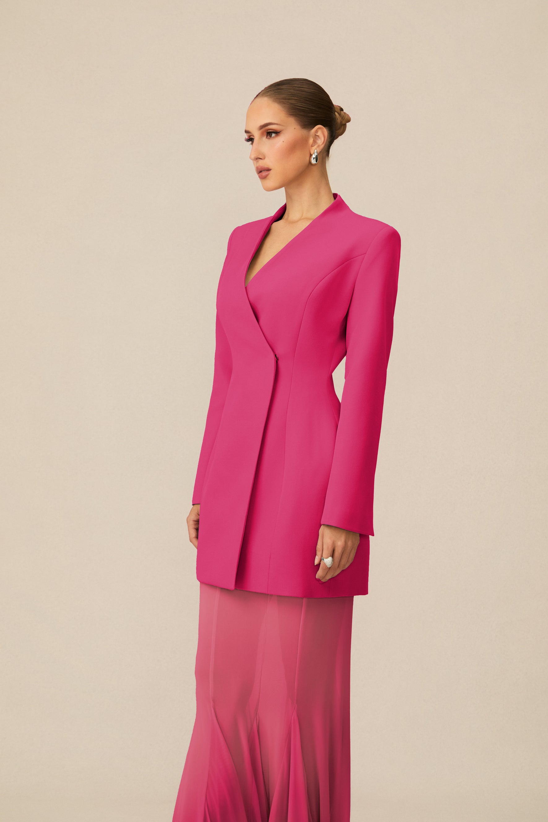 Myra Asymmetric Tailored Blazer & Sheer Mesh Skirt Set