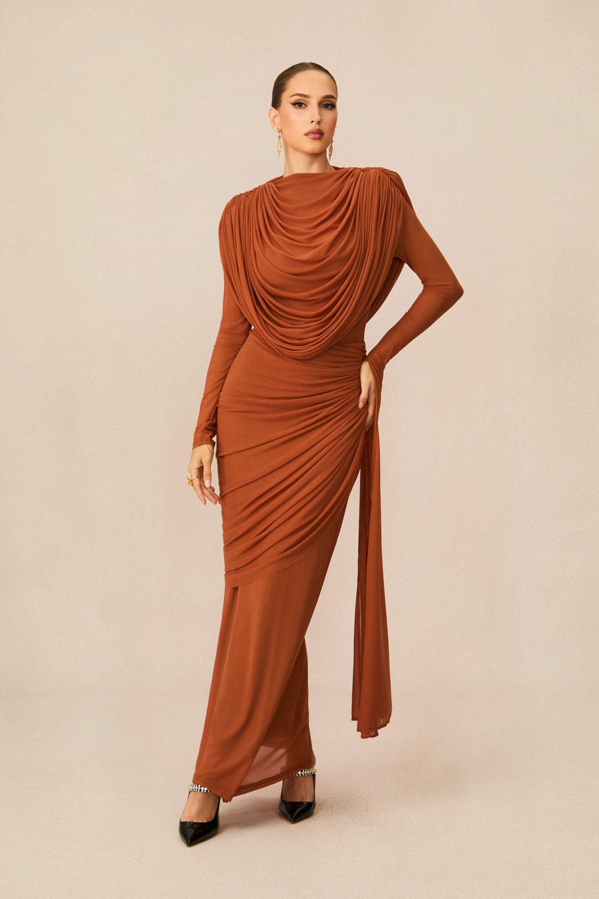 Katrina Cowl Neck Long Sleeve Maxi Dress