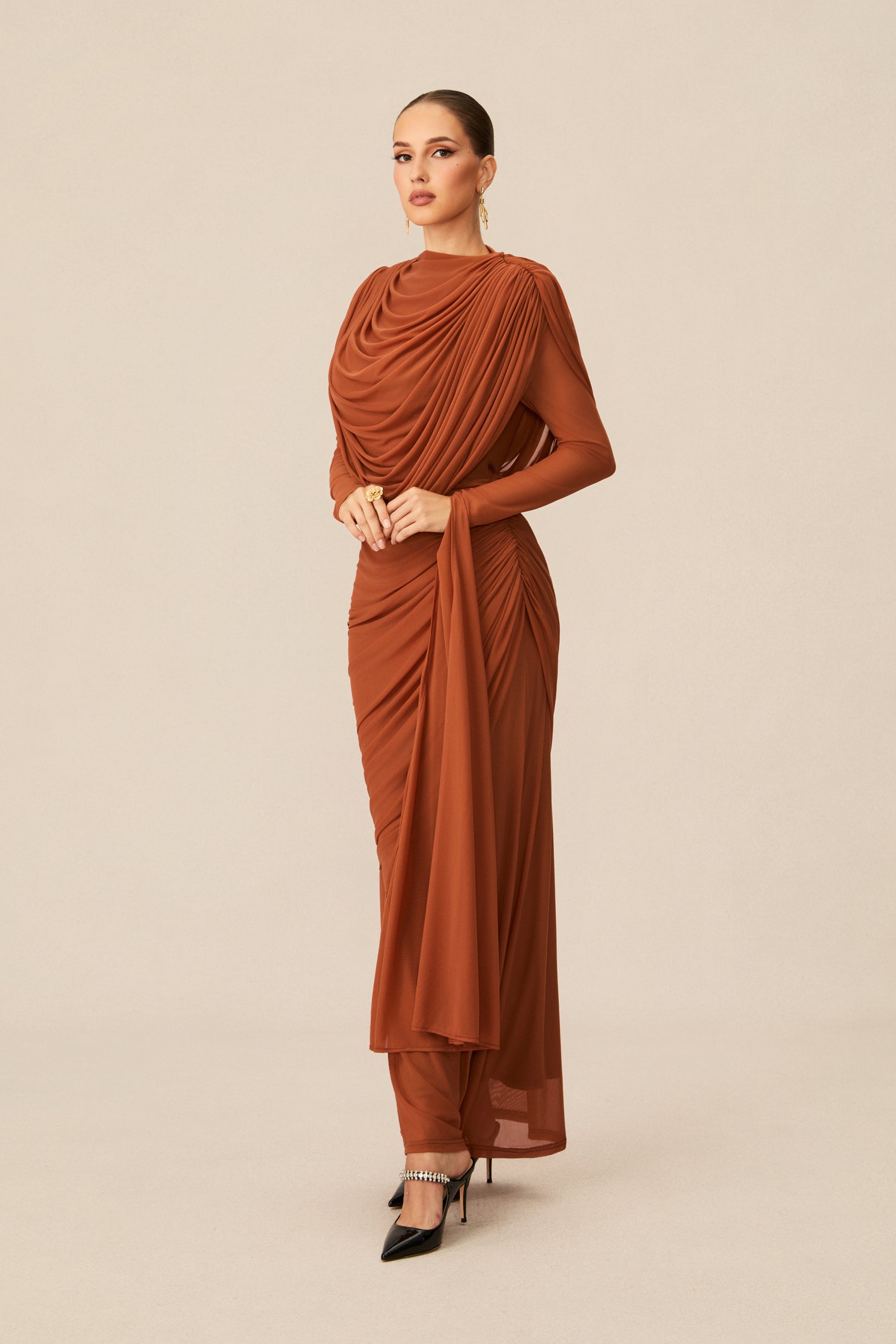 Katrina Cowl Neck Long Sleeve Maxi Dress