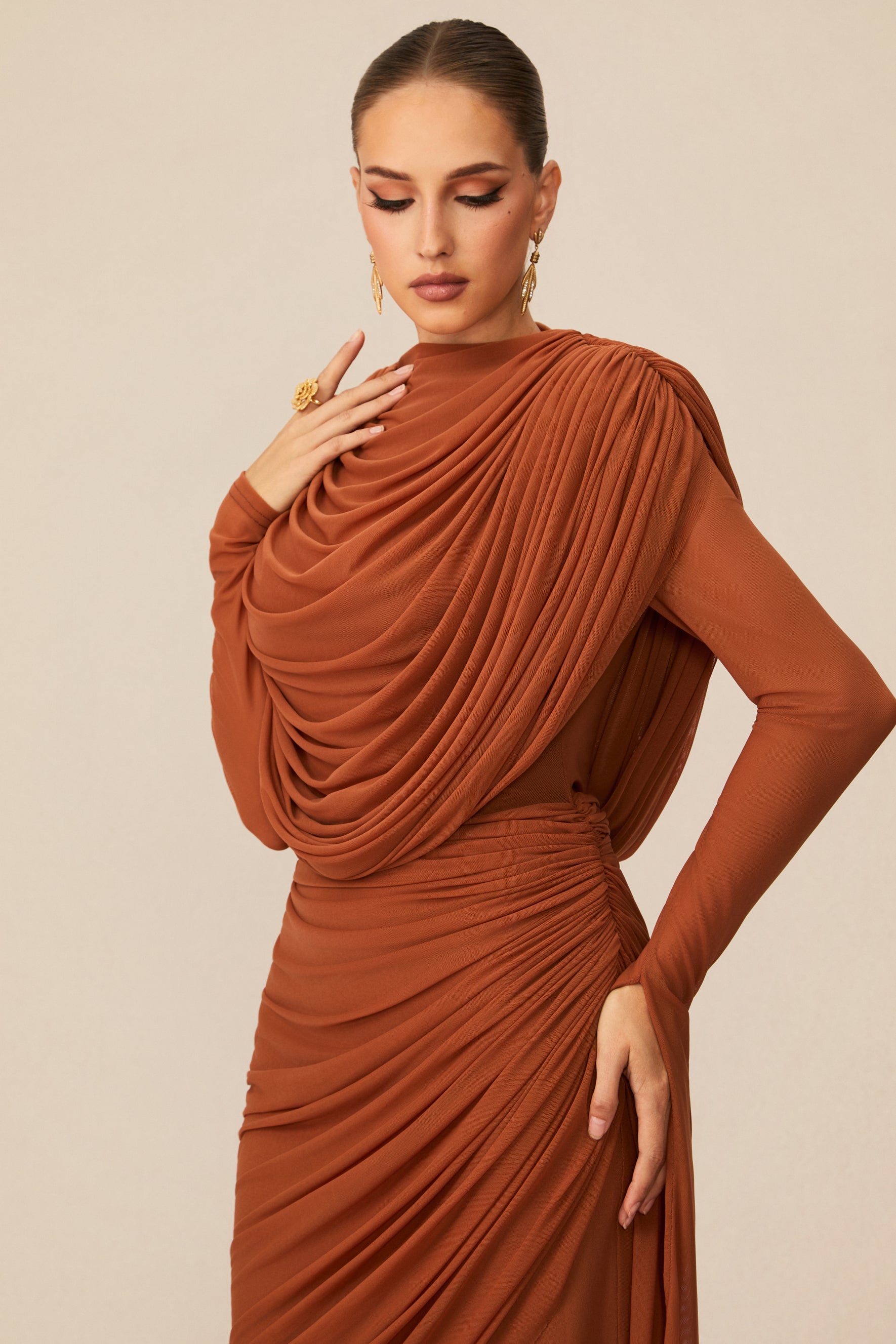 Katrina Cowl Neck Long Sleeve Maxi Dress