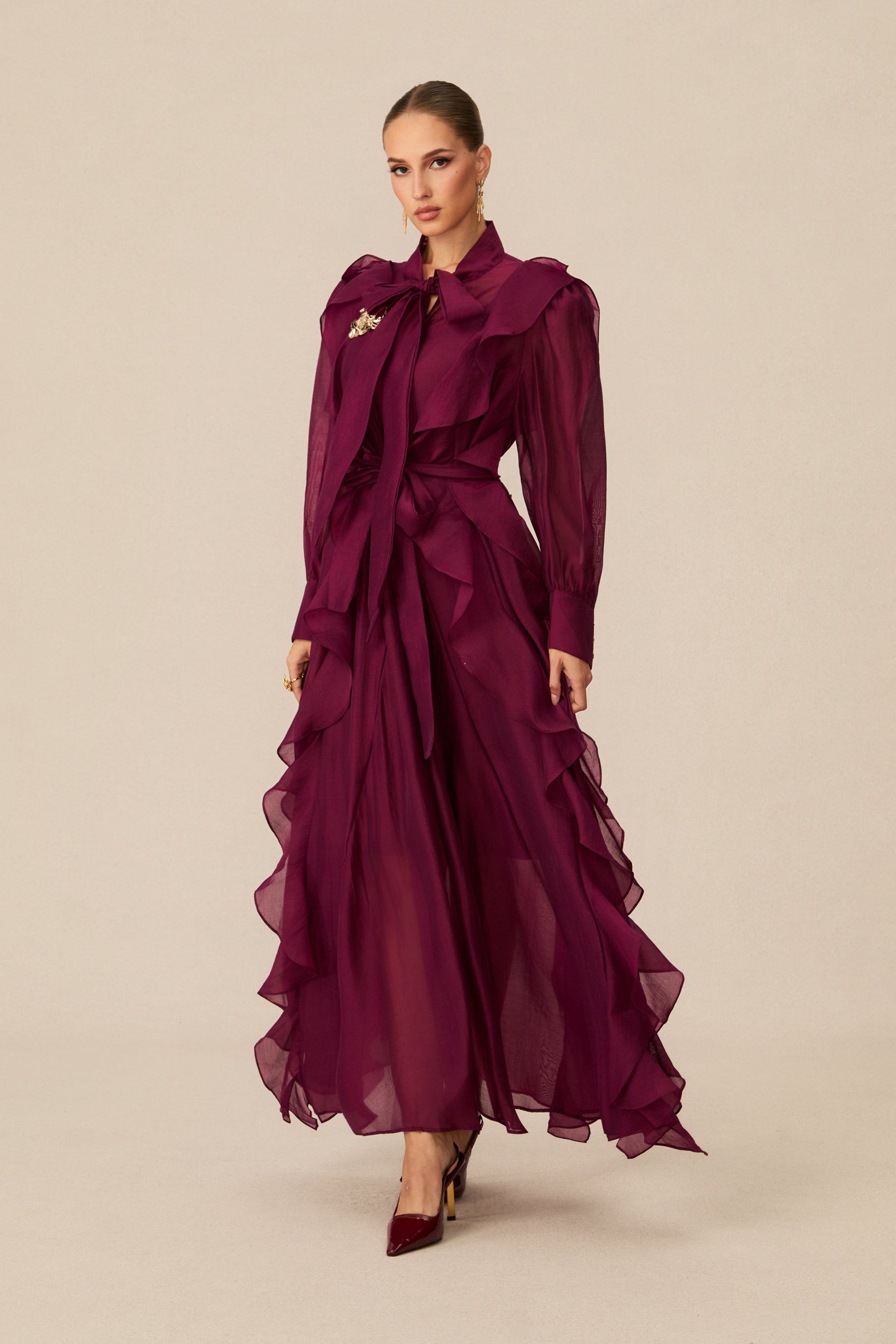 Wondrous Muse Purple Layered Ruffle Maxi Dress