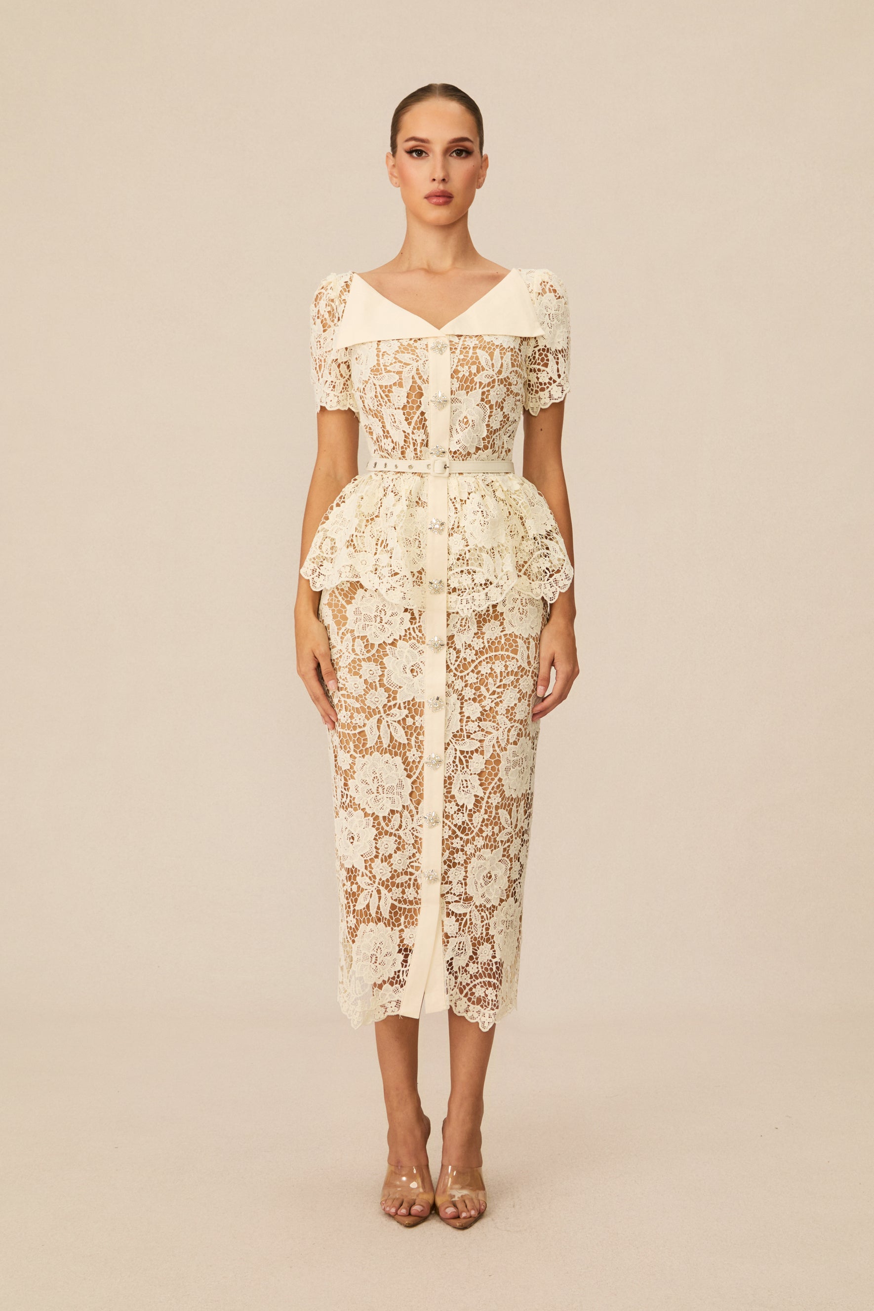 Larina Floral Lace V-neck Midi Dress