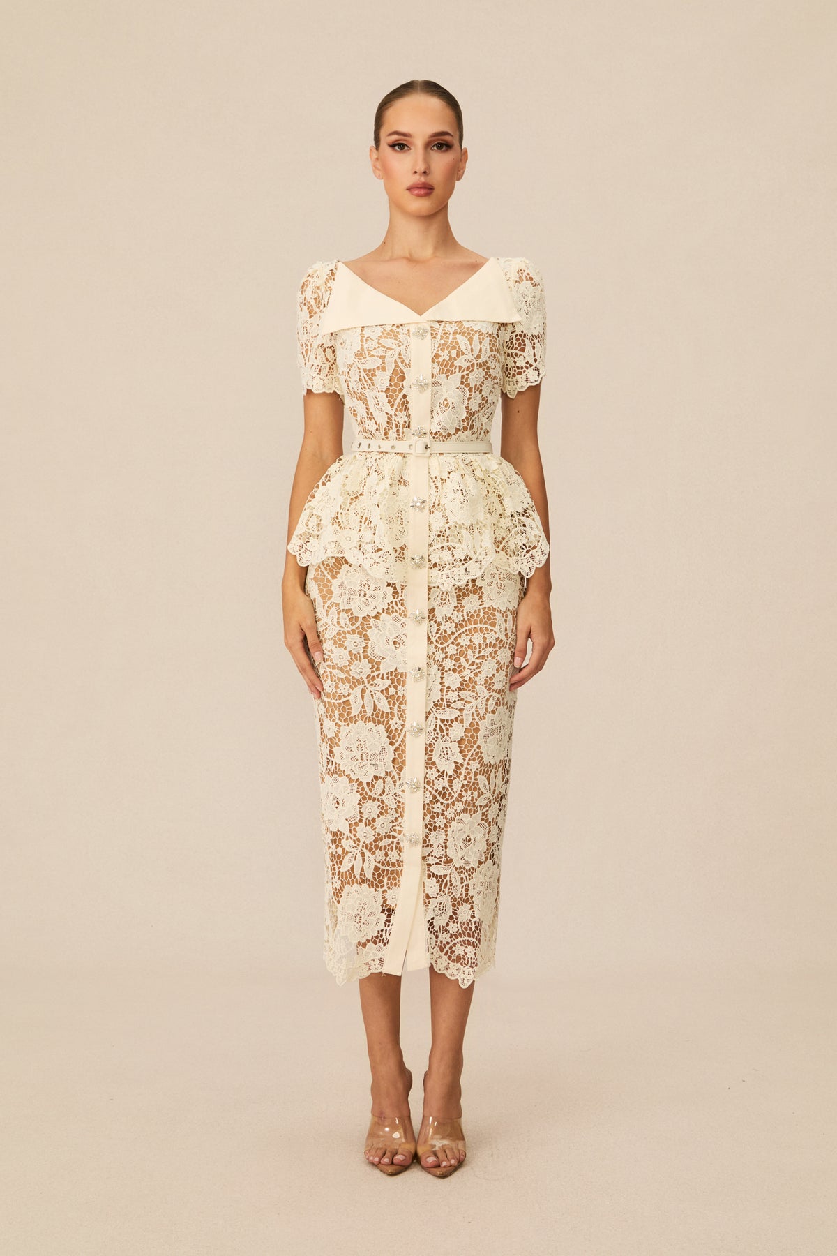 Larina Floral Lace V-neck Midi Dress