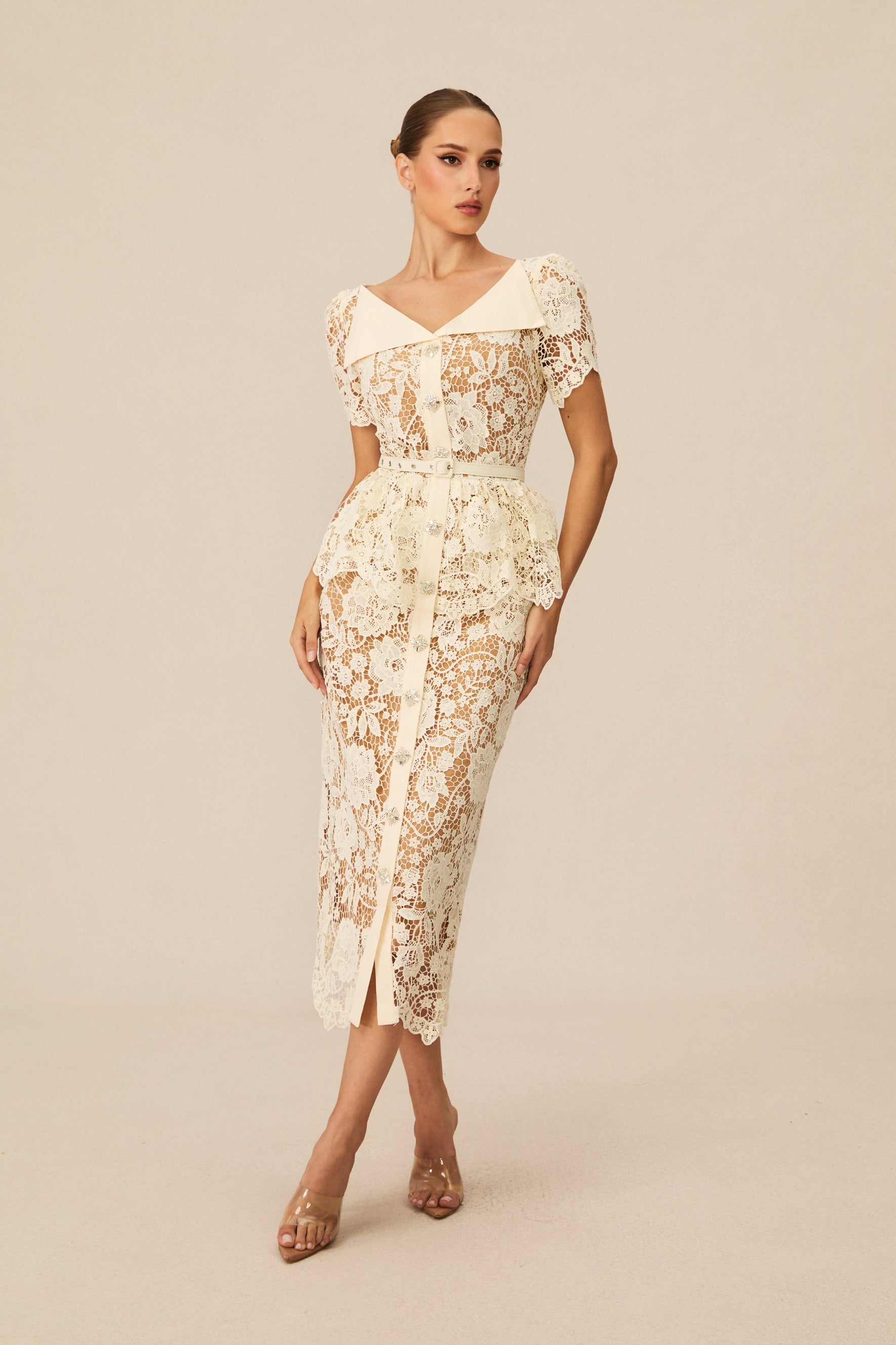 Larina Floral Lace V-neck Midi Dress