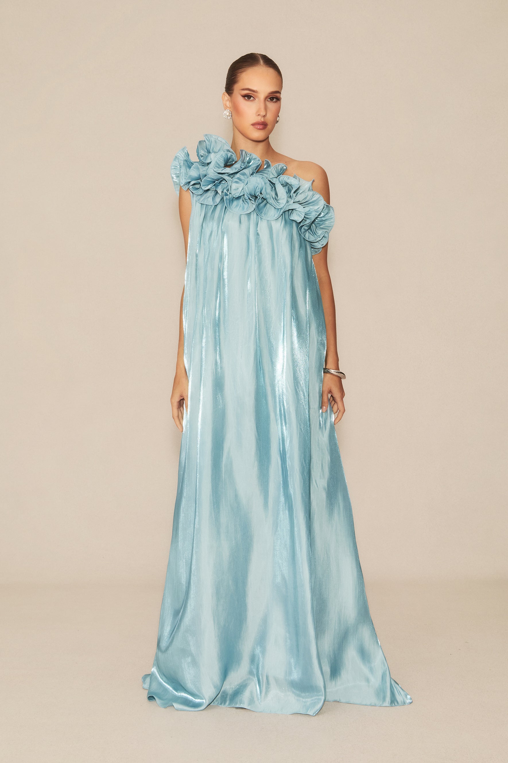 Hedda One-shoulder Floral Maxi Dress in Blue
