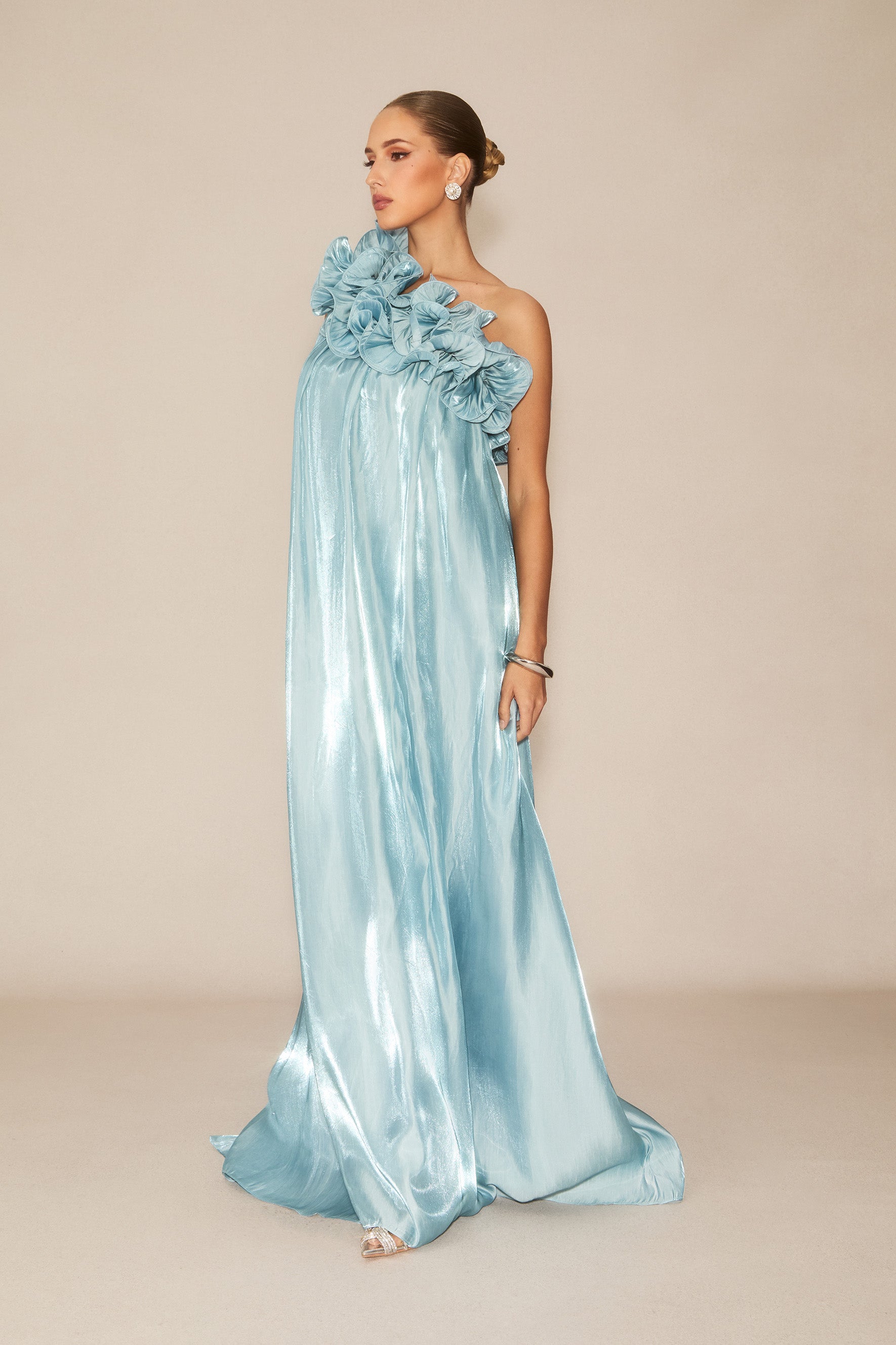 Hedda One-shoulder Floral Maxi Dress in Blue