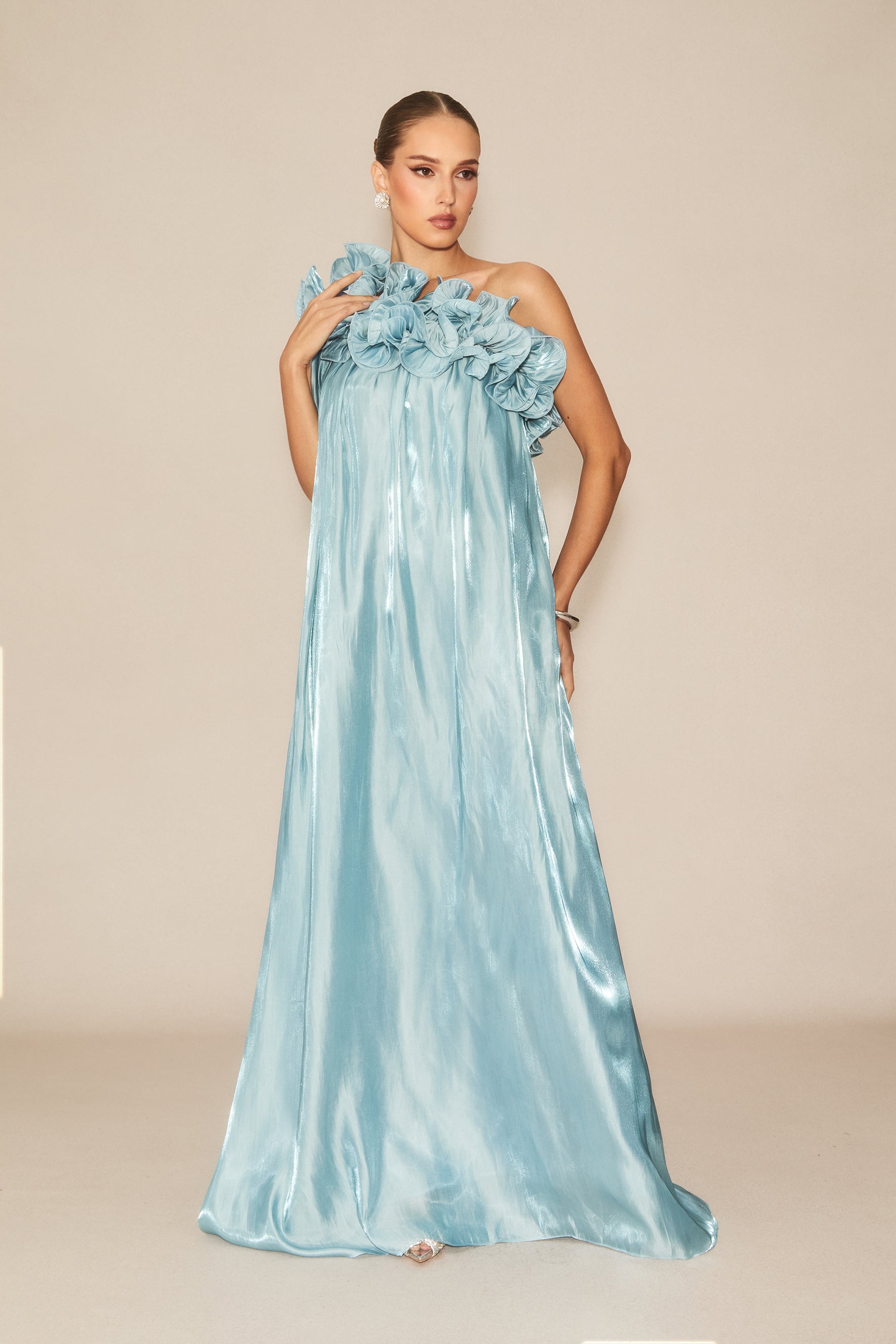 Hedda One-shoulder Floral Maxi Dress in Blue