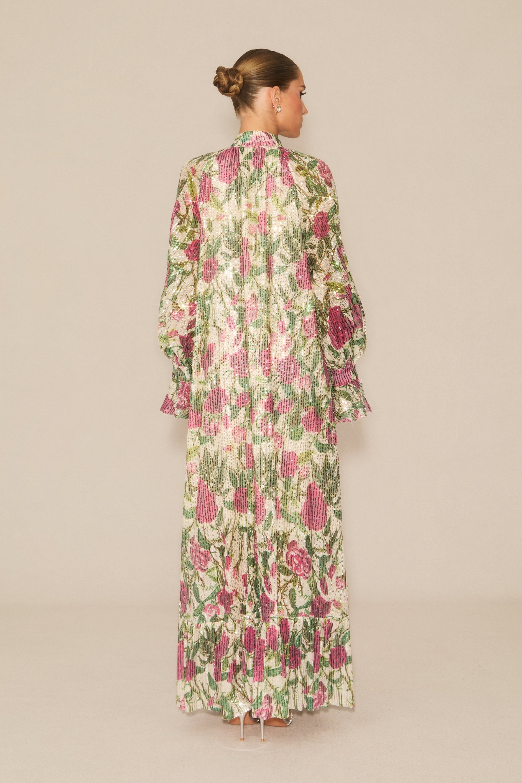 Mina Floral Print Sequin Embellished Maxi Dress