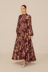 Aitana Metallic Print Puff Sleeve Maxi Dress