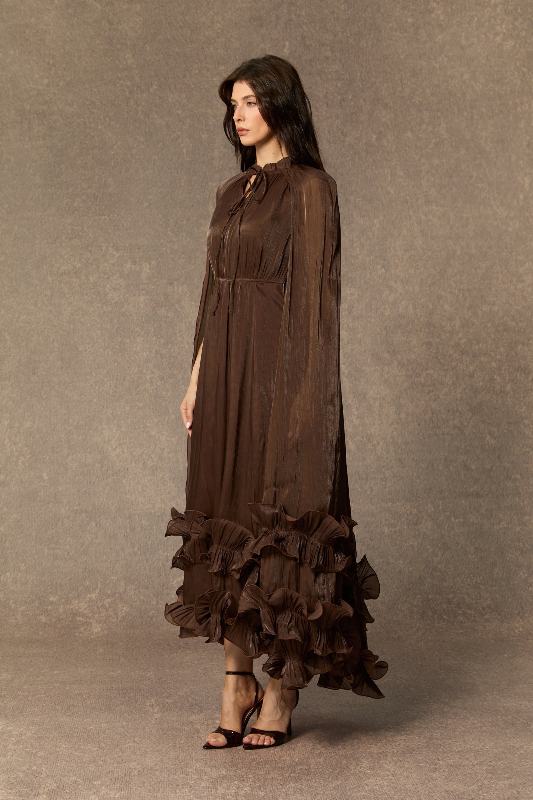 Shirley Cape-effect Ruffled Midi Dress