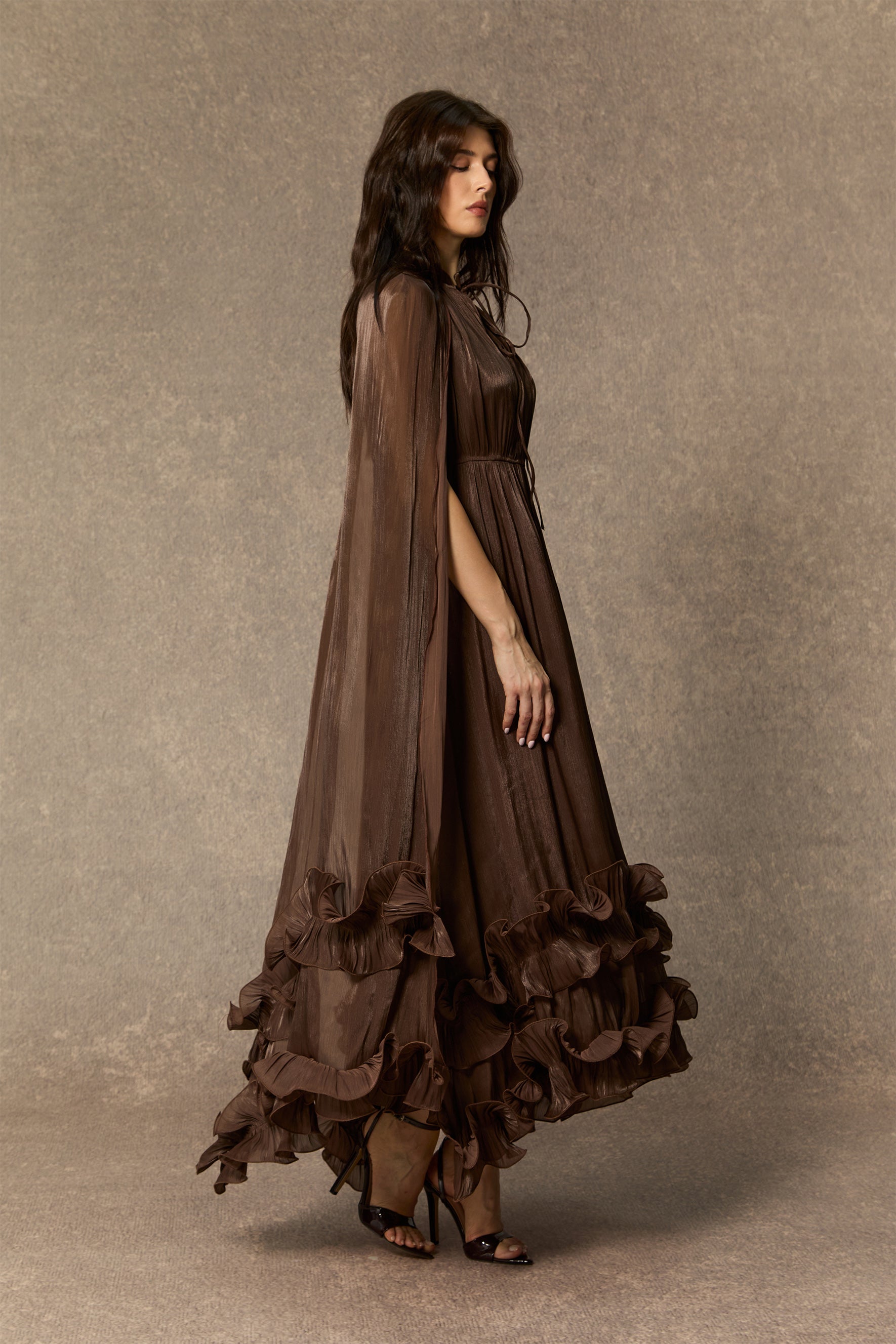 Shirley Cape-effect Ruffled Midi Dress
