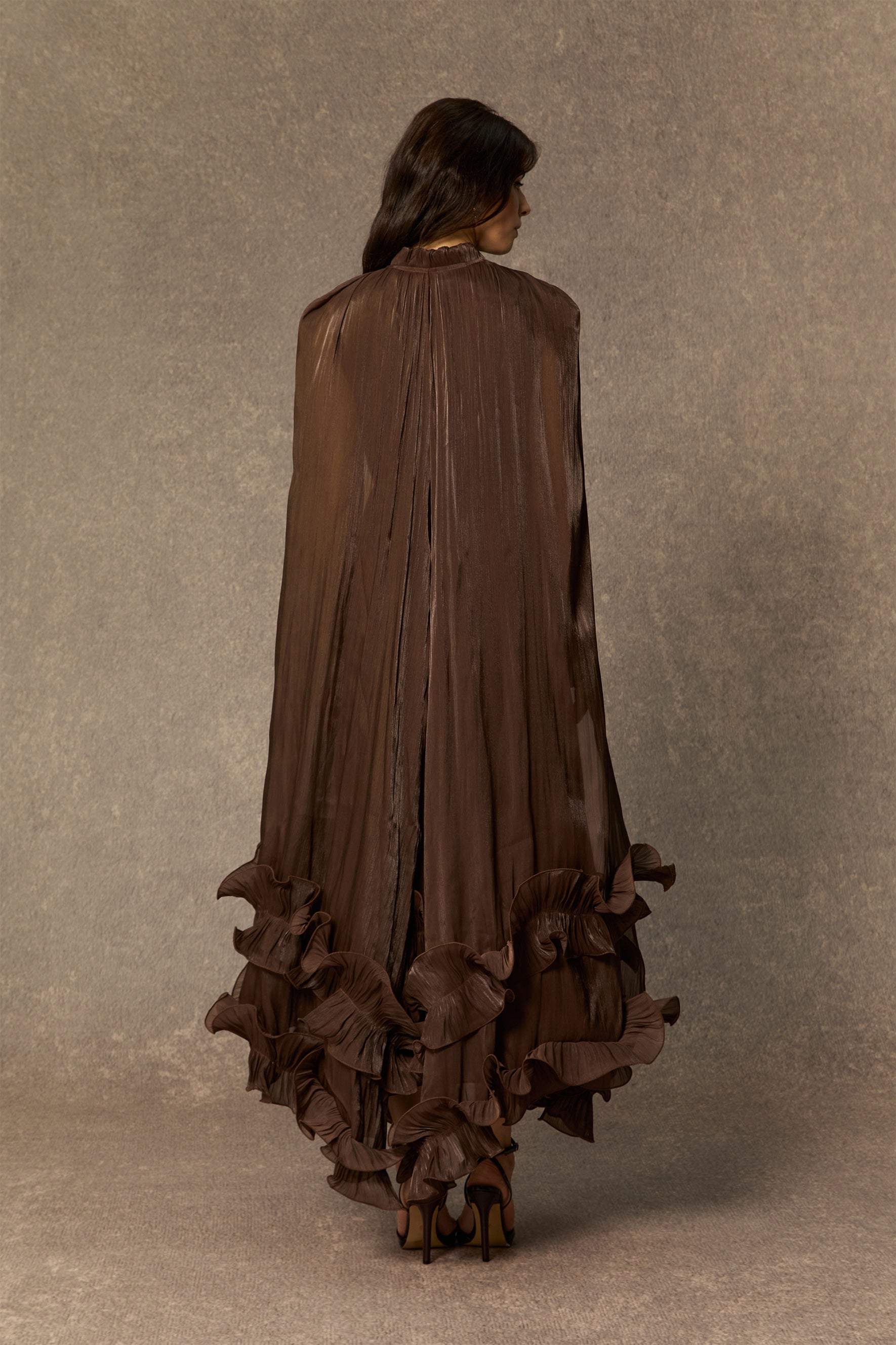 Shirley Cape-effect Ruffled Midi Dress