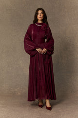Beautiful Night Burgundy Pearl Collared Pleated Maxi Dress