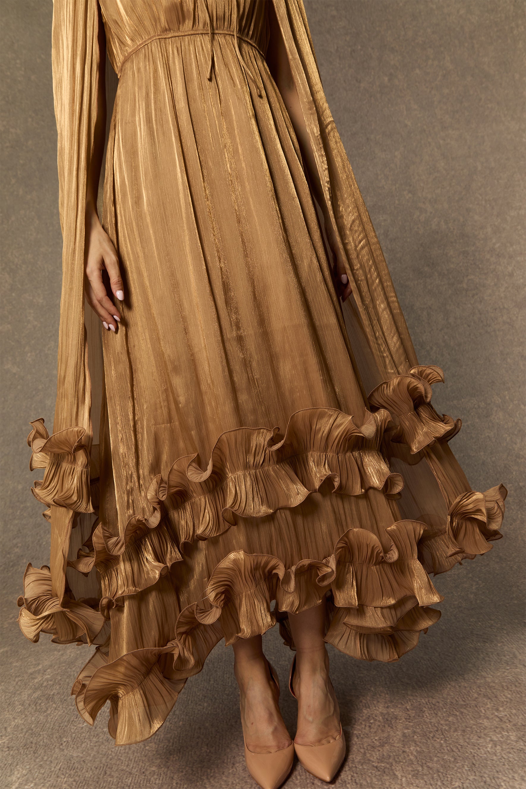 Shirley Cape-effect Ruffled Midi Dress