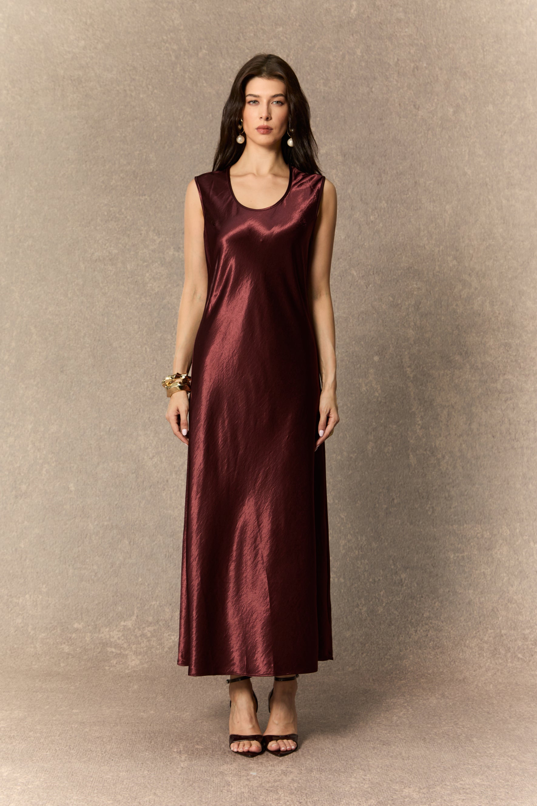 Dreaming Of Elegance Burgundy Cape & Satin Maxi Dress