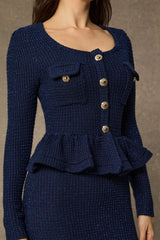 Best Date Ever Blue Square Neck Ruffled Midi Dress