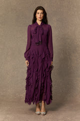 Ultimate Beauty Purple Bow Neck Tiered Ruffle Maxi Dress