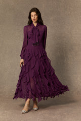 Ultimate Beauty Purple Bow Neck Tiered Ruffle Maxi Dress