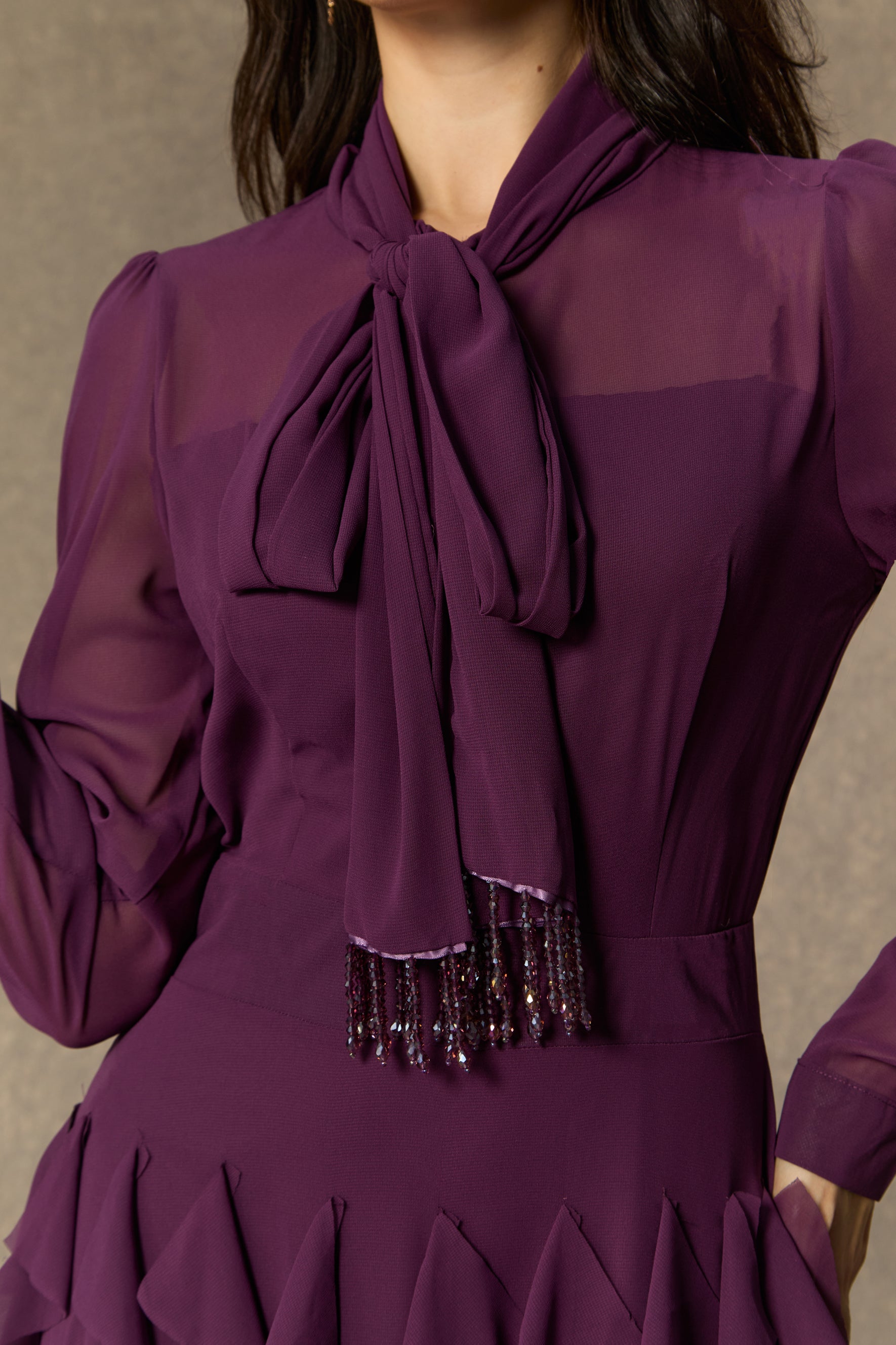 Ultimate Beauty Purple Bow Neck Tiered Ruffle Maxi Dress