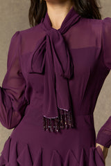 Ultimate Beauty Purple Bow Neck Tiered Ruffle Maxi Dress