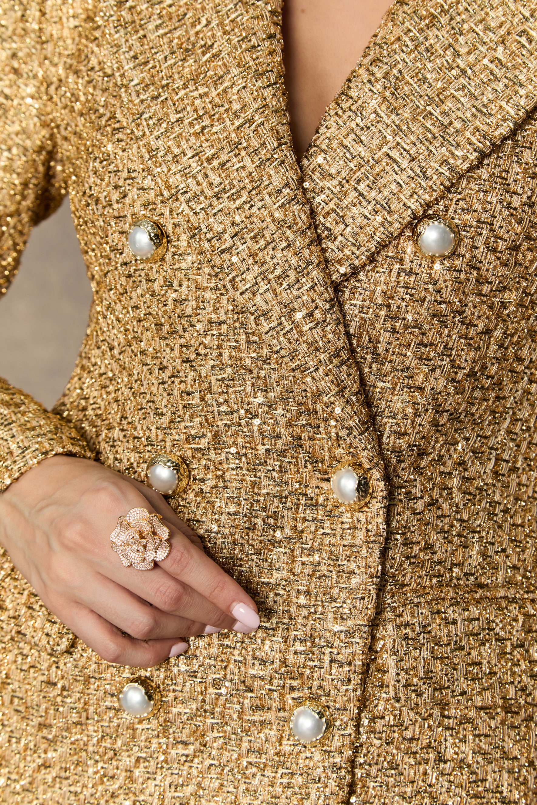 Lavish Looks Gold Double Breasted Tweed Mini Dress