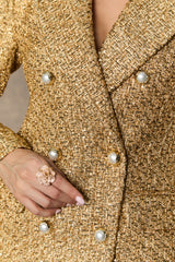 Lavish Looks Gold Double Breasted Tweed Mini Dress
