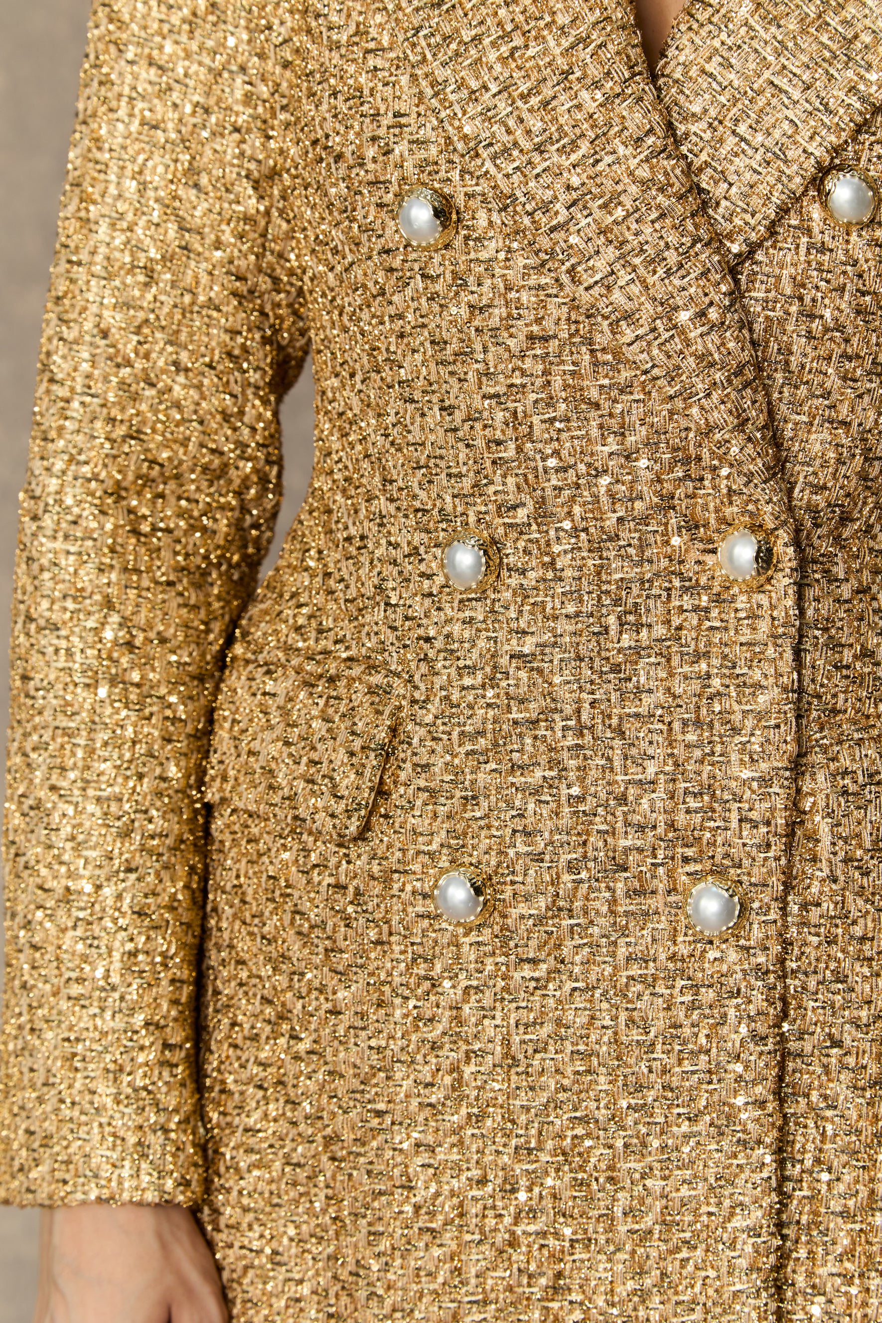 Lavish Looks Gold Double Breasted Tweed Mini Dress