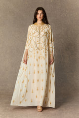 Perfectly Luxurious Beige Sequin Embroidered Maxi Kaftan