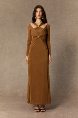 Whimsical Beauty Brown Crossover Bodice Maxi Dress