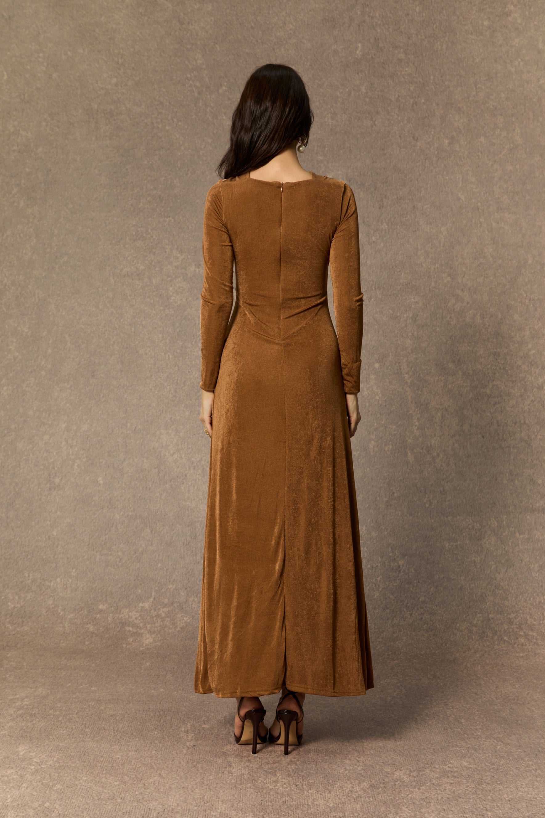 Whimsical Beauty Brown Crossover Bodice Maxi Dress