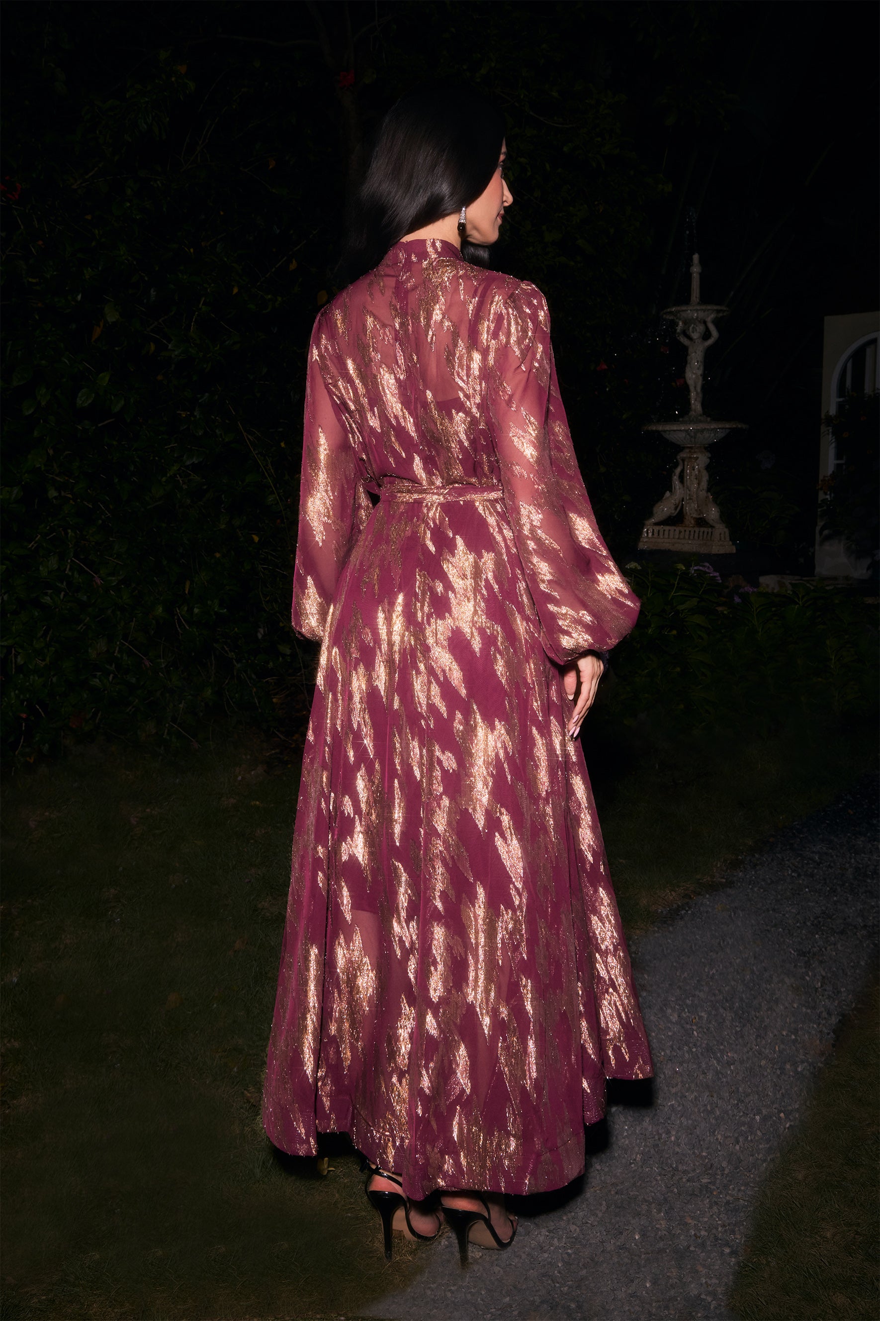 Aitana Metallic Print Puff Sleeve Maxi Dress