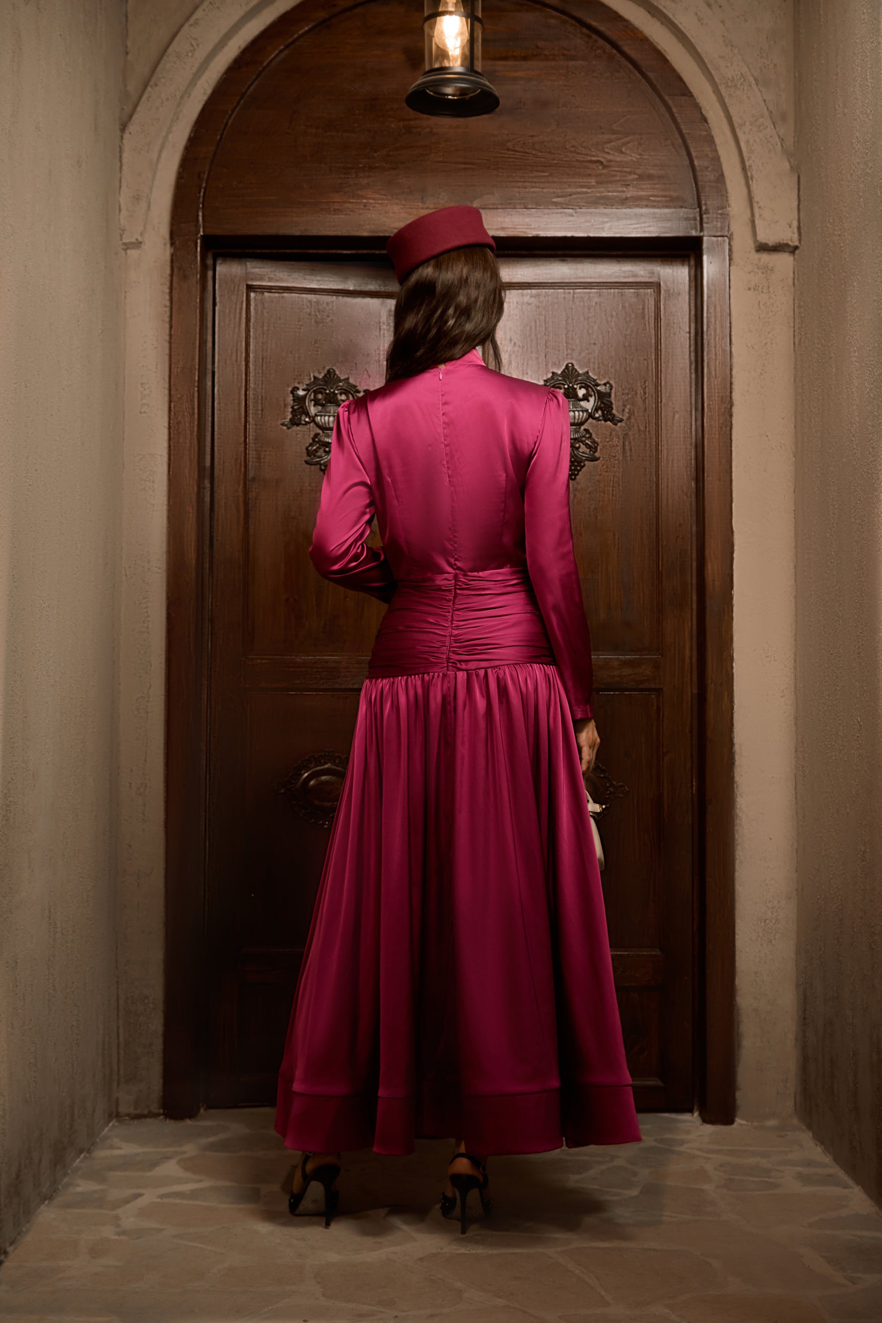 Flirtation Hour Burgundy Diamante Ruched Maxi Dress