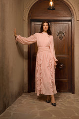 Immaculate Excellence Pink Ruffled Maxi Dress