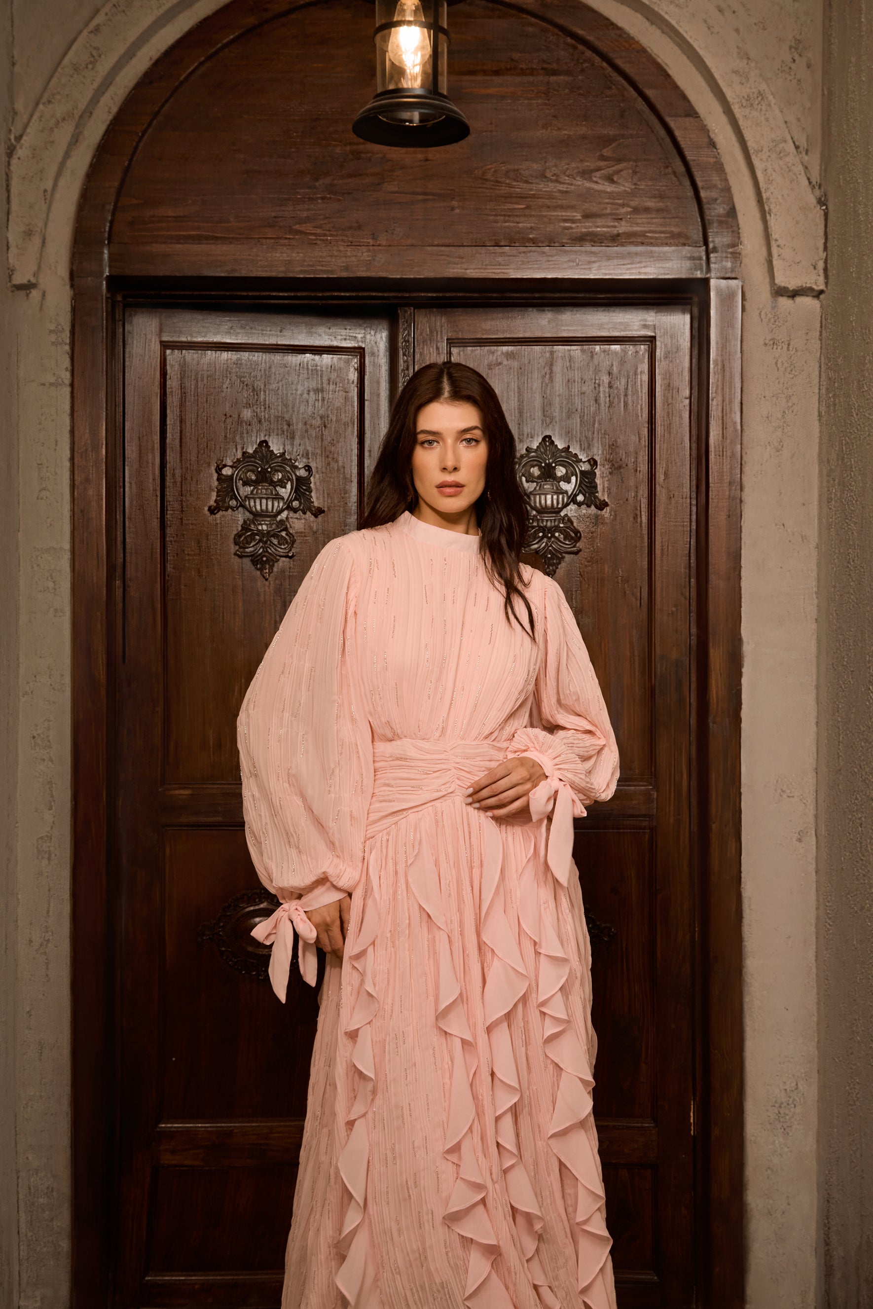 Immaculate Excellence Pink Ruffled Maxi Dress
