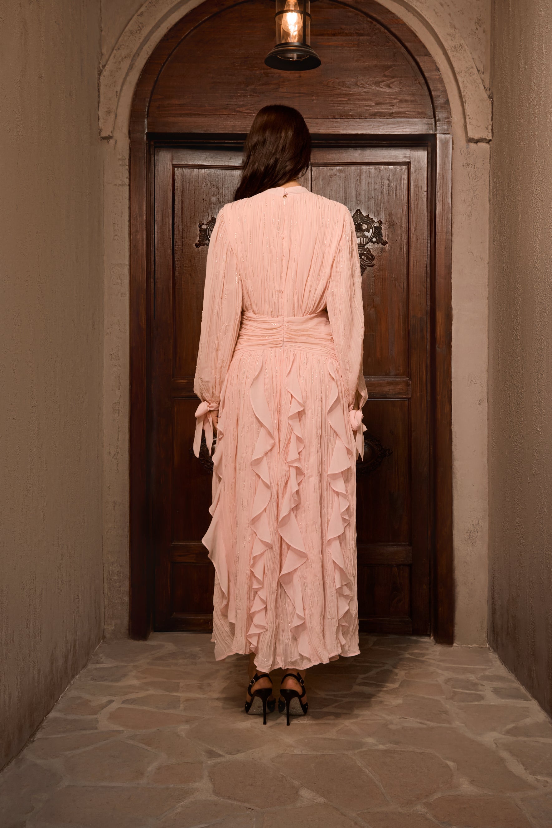 Immaculate Excellence Pink Ruffled Maxi Dress