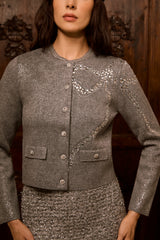 Comfort Style Grey Crystal Embellished Knit Jacket