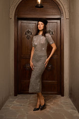 The Lovely Life Grey Floral Applique Short Sleeve Knit Top