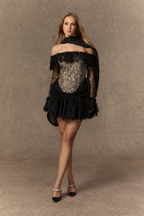 Instant Attraction Black Off Shoulder Lace Corset Mini Dress