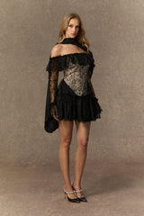 Instant Attraction Black Off Shoulder Lace Corset Mini Dress