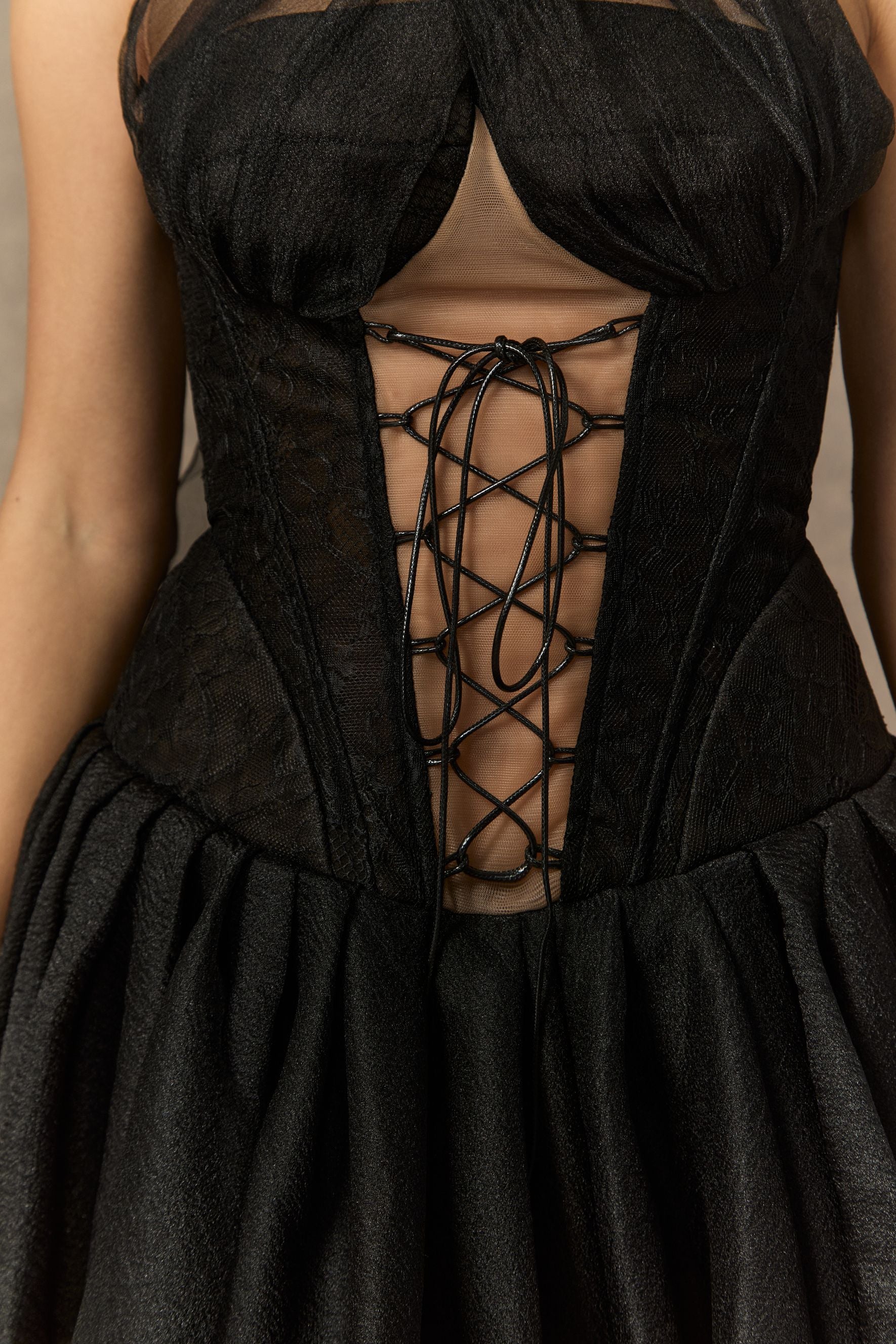 Hot Lives Black Crisscross Halter Corset Mini Dress