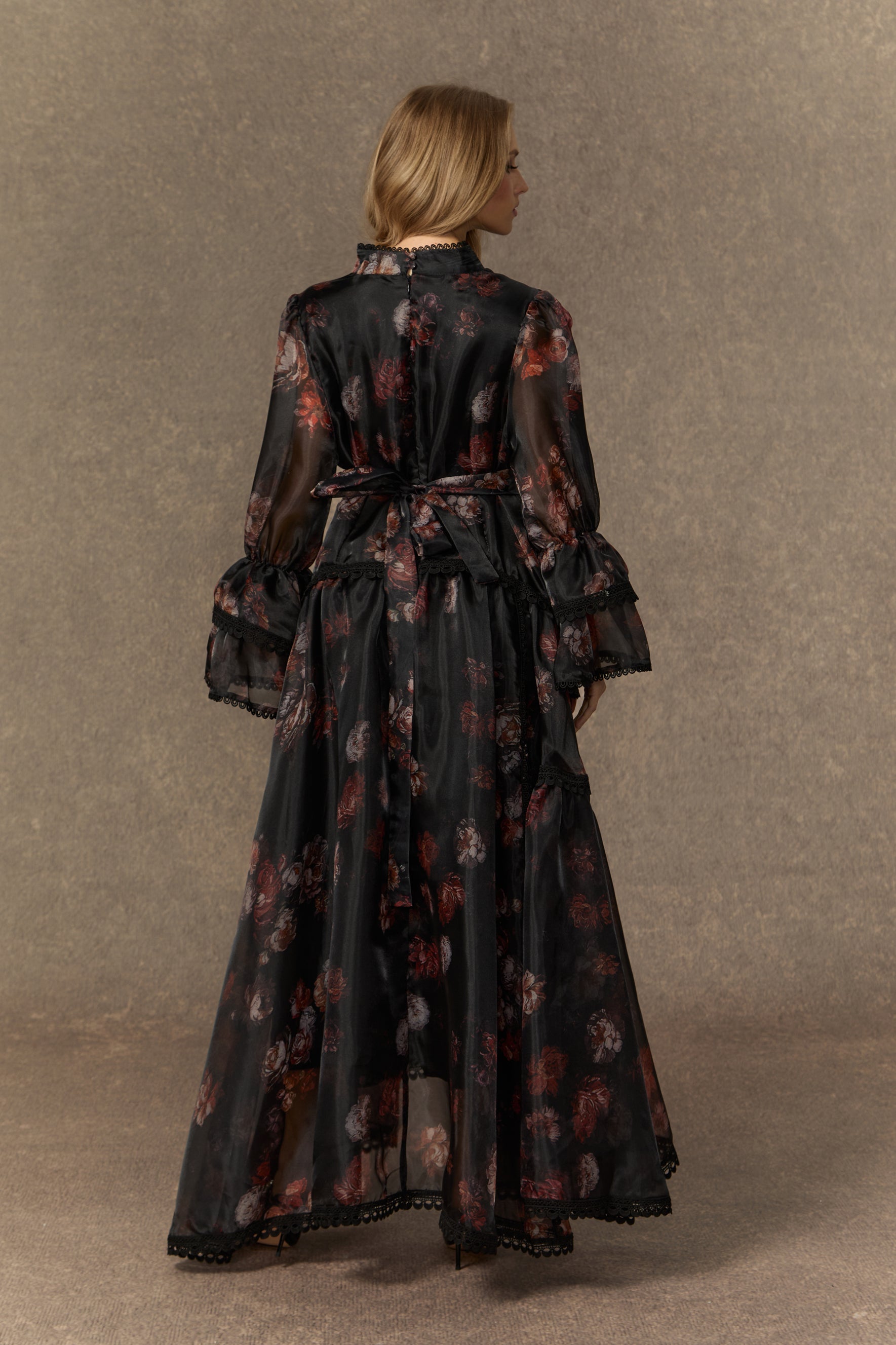 Comfort Zone Black Floral Lace Trimmed Maxi Dress