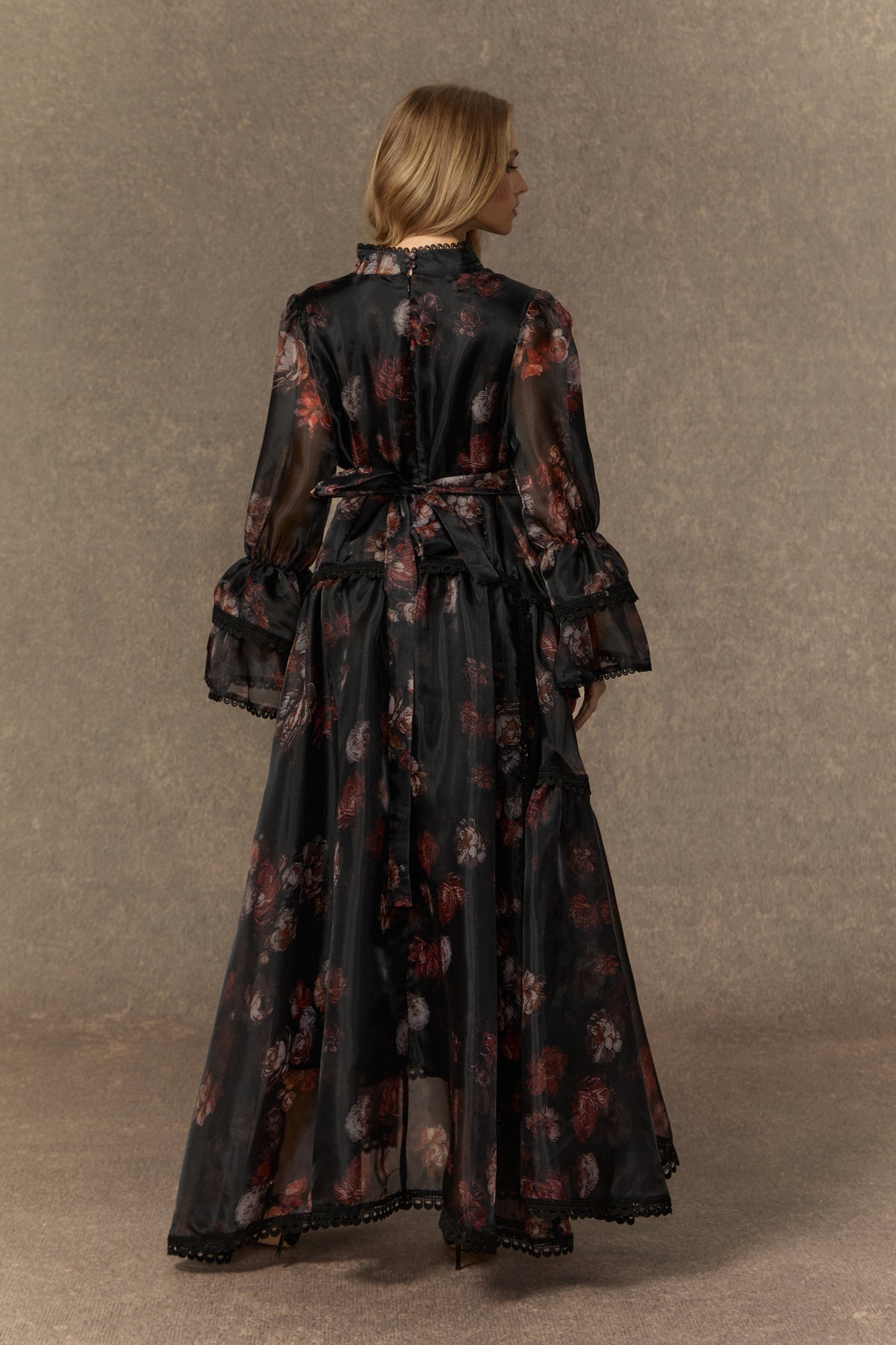 Comfort Zone Black Floral Lace Trimmed Maxi Dress
