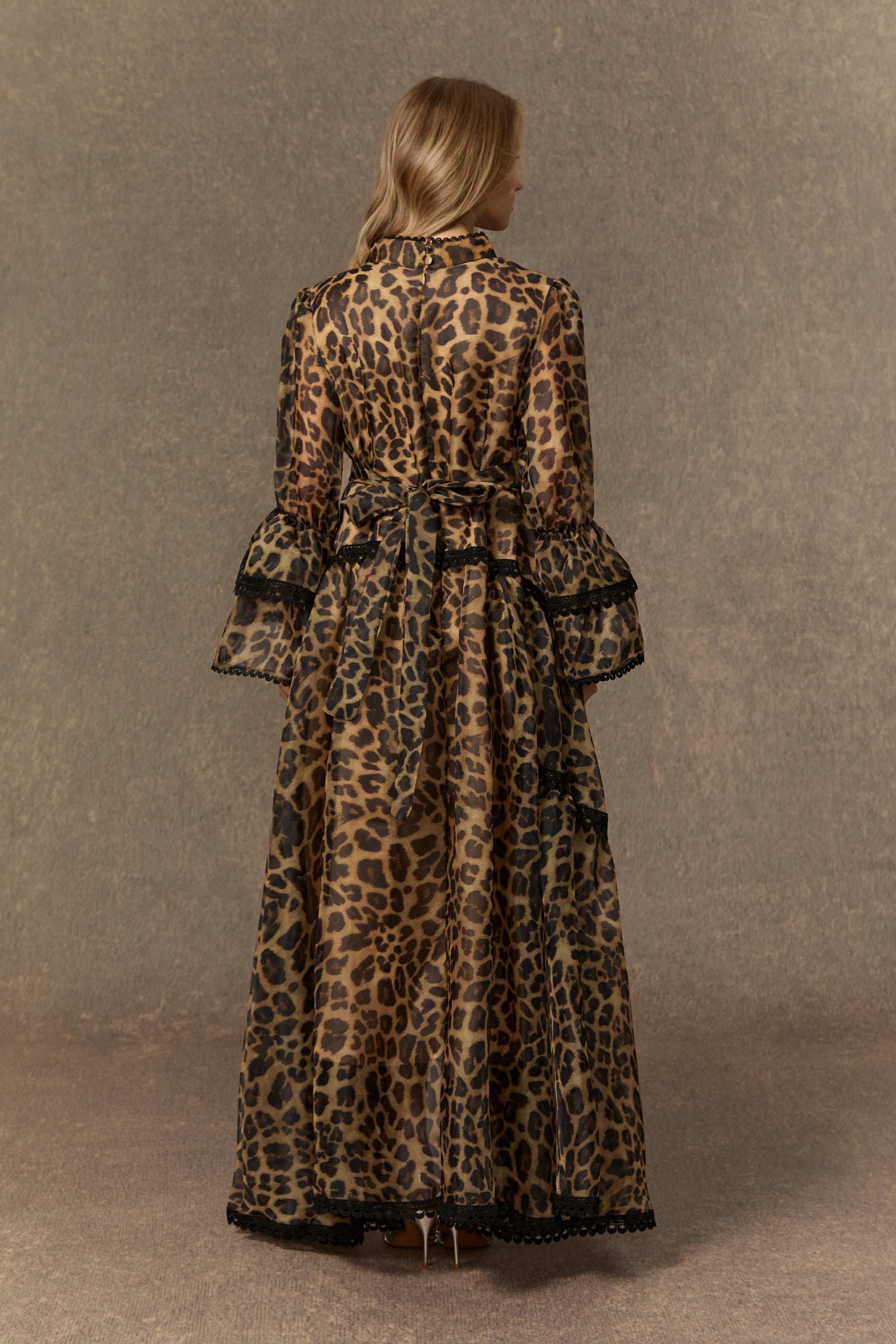 Exotic Appeal Brown Leopard Print Lace Trim Maxi Dress