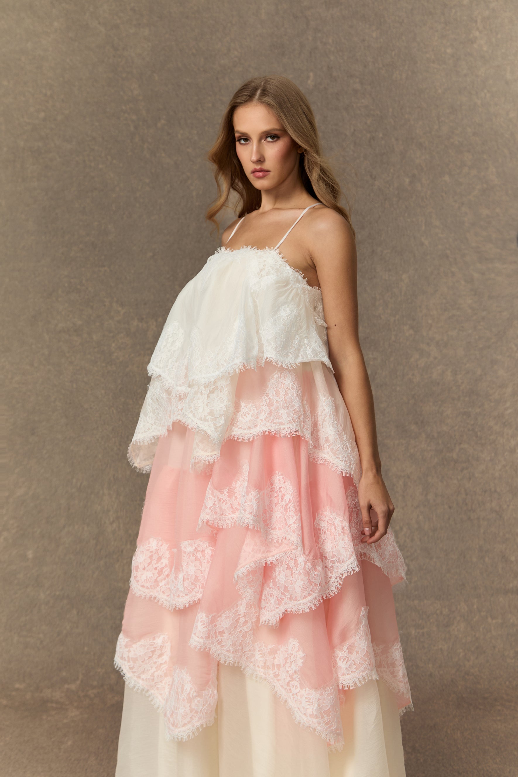 Endlessly Darling Pink Irregular Tiered Maxi Dress