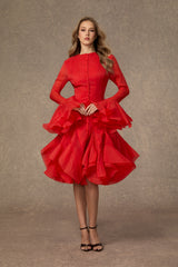 Little Fire Red Layered Ruffle Midi Dress