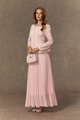 Glamorous Choice Pink Embroidered Lace Jacket & Pleated Skirt Set