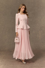 Glamorous Choice Pink Embroidered Lace Jacket & Pleated Skirt Set