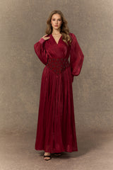 Romantic Celebration Burgundy V鈥慛eck Beaded Maxi Dress