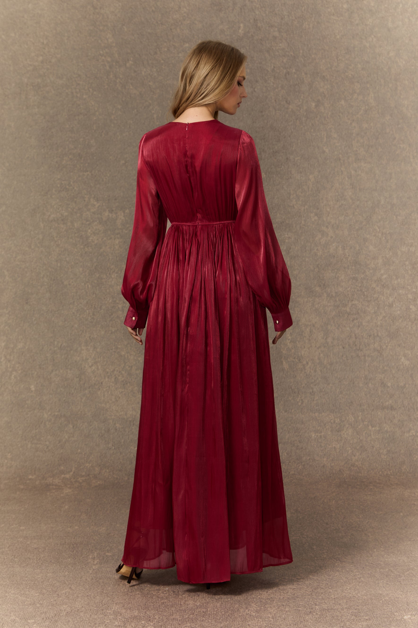 Romantic Celebration Burgundy V鈥慛eck Beaded Maxi Dress